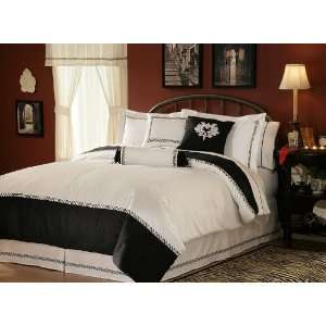   : 7Pcs King Hotel Embroidery Bed in a Bag Black/White: Home & Kitchen