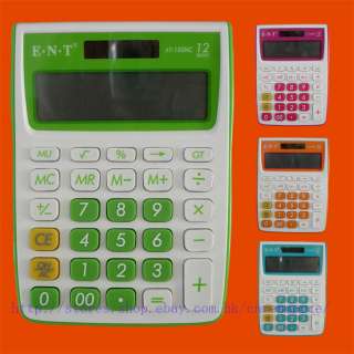 COLOR Calculator 12 Digits Solar & Battery Powered  