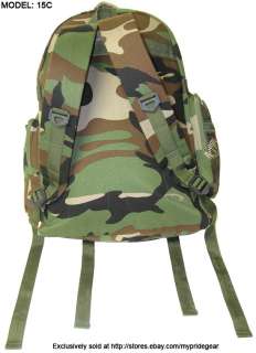 Camo Military Backpack Bag Rucksack Woodland Ruck 15C  