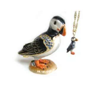  Puffin Bird Bejeweled Trinket Box 