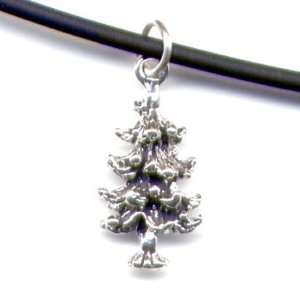 Silver Christmas Tree Charm Pendant 18 Black Cord Necklace Christmas 