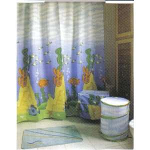  Shower Curtain blue white green starfish 71x79