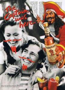 1996 Captain Morgan Rum Man Woman Laughing Mustaches Ad  