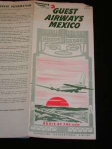 GUEST AIRWAYS   MEXICO Vintage Airline Schedule, June, 1955 Route of 