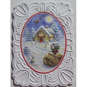 Carol Wilson Christmas Card Santa in Sleigh Christmas Eve