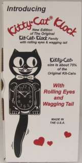 New Black Kitty Cat Clock, Roll Eyes/Wag Tail, Kit Cat  