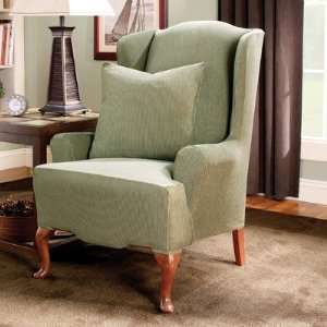  Stretch Stripe Wing Chair Slipcover in Sage (T Cushion 