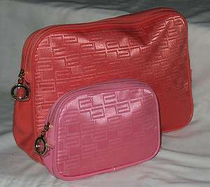 New Estee Lauder Makeup Cosmetic Bag Case Set of 2 Orange and Pink 