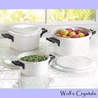New 3 Bowls & Snap On Lids Microwave Cooking Pots Set  