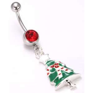 Christmas Tree Happy Holiday Charm Belly Button Ring 14g 1/4~6mm 