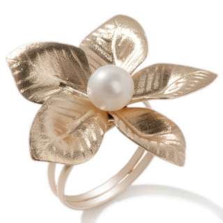 Flower Cultured Pearl Band Ring 14K Yellow Gold  S 7  
