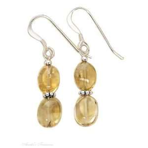   Silver Double Citrine Stones Beaded Spacers Dangle Earrings Jewelry