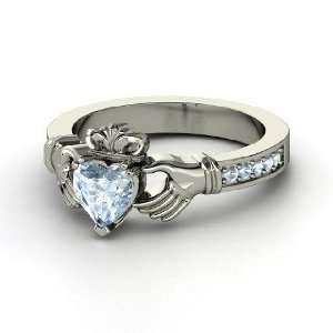    Claddagh Ring, Heart Aquamarine Sterling Silver Ring Jewelry