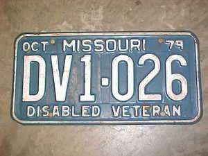 Very nice 1979 Missouri Disabled Veteran License Plate DV1026 plates 