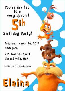 DR. SEUSS THE LORAX Birthday Party Invitation   Multiple Designs 