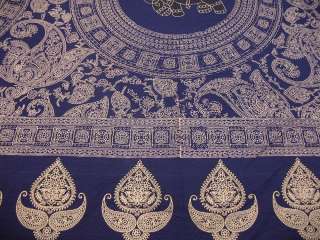 Mandala Block Print Bedsheet 3P Indian Elephant Design Blue Cotton 