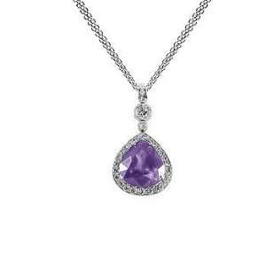   20Ct Pear Cut Purple Amethyst & Diamond Pendant 14K Gold Jewelry