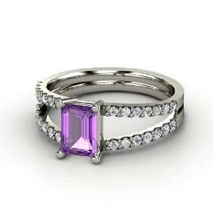   Ring, Emerald Cut Amethyst Platinum Ring with Diamond Jewelry