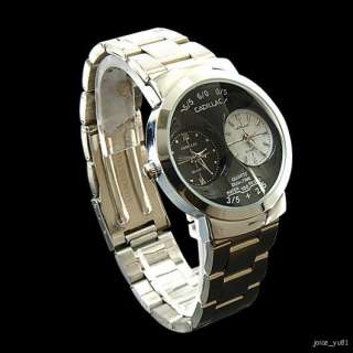 Mens Ladies Dual Time Zone Stainless Steel Wrist Watch  