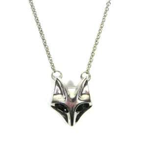  Fox Necklace Silver Minimalist Modern Wolf Black Crystal 