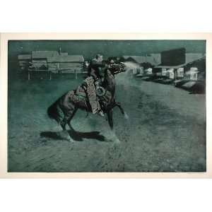 1909 Frederic Remington Cowboy Gunfight Night Scene   Original Artist 