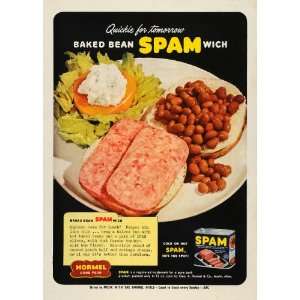 1950 Ad Spam Hormel Food Baked Bean Sandwich Dinner   Original Print 