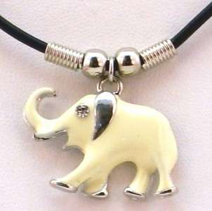 Elephant Color Ivory Pendant Black Rope Necklace  