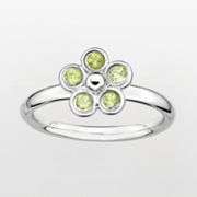 Sterling Silver Peridot Flower Stack Ring