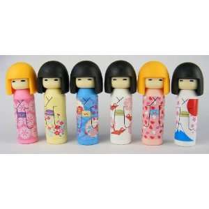  Kokeshi Japanese Doll Eraser. Assorted Colors. 6 Pack. By 