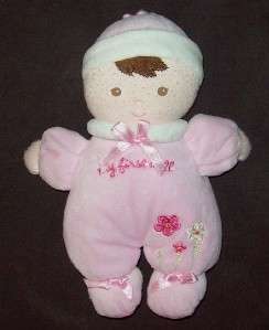 Carters CHILD OF MINE Pink MY FIRST DOLL Brown Hair HAT Flowers BABY 