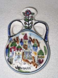Jerusalem Art Pottery Hand Painted Flask Wall Pocket Vase  
