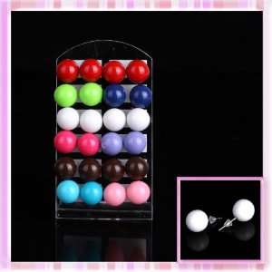   Ear Nail Mix Color Round Ball Plastic Ear Pin 12 Pair P1165 Beauty