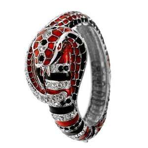   Red Enamel   Swarovski Crystal Cobra Snake Bracelet / Bangle Jewelry