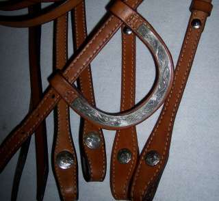  MARKED SILVER WESTERN HORSE BRIDLE HEADSTALL REINS SUPPLE NICE  