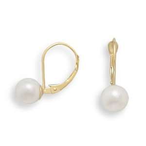   Cultured Freshwater Pearl Earrings with Yellow Gold Lever Cup Jewelry