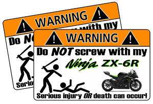 Funny Kawasaki ZX 6R Motorcycle Warning Decal Sticker  