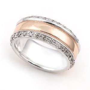 18k White and Rose Gold Pave set Diamond Eternity Wedding Band Ring (G 