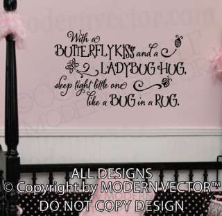 BUTTERFLY KISSES and Ladybug hugs Quote Vinyl Wall Decal Lettering 