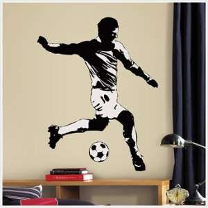 New Giant Black & White SOCCER PLAYER WALL DECAL Sports Stickers Boys 