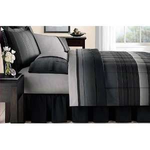  Black & Gray Striped Boys Full Comforter Set (8 Piece Bed 