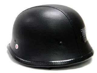 Black Leather German Motorcycle HALF Helmet w/Goggles~L  