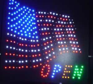 MOTION LED OPEN SIGN U.S FLAG RED WHITE N BLUE 19 X 19  