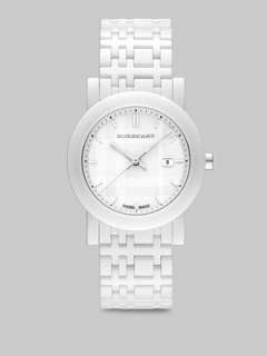 Burberry   Ceramic Check Link Bracelet Watch/White    