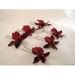   Burgundy Dancing Lady Orchid Hair Pins   set of 6 