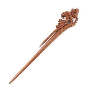   Handmade Peach Wood Carved Hair Stick Narcissus 6.25 inches Beauty