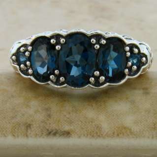 GENUINE LONDON BLUE TOPAZ ANTIQUE STYLE .925 STERLING SILVER RING SIZE 