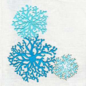 Kim Seybert Turquoise Round Coral Embroidered Napkins   Set of 4 
