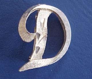 Vintage Signed Mamselle Initial D Pin Brushed Cut Gold tone  