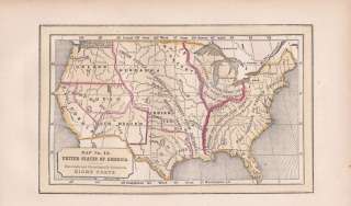 United States Original 1852 Map Hand Color Territories  