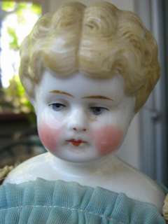 Antique 12 blonde china head doll with STUNNING vintage gown  